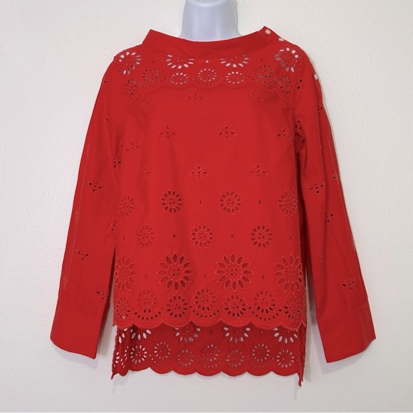 NWT J. Crew Womens Size 6 Red Long Sleeve Eyelet Top - Picture 2 of 10